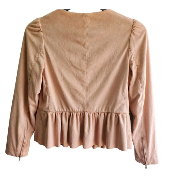 Kaari Blue Peplum Jacket Womens XS Pink Blush Faux Suede Zip Cuffs Full Zip - Picture 3 of 9